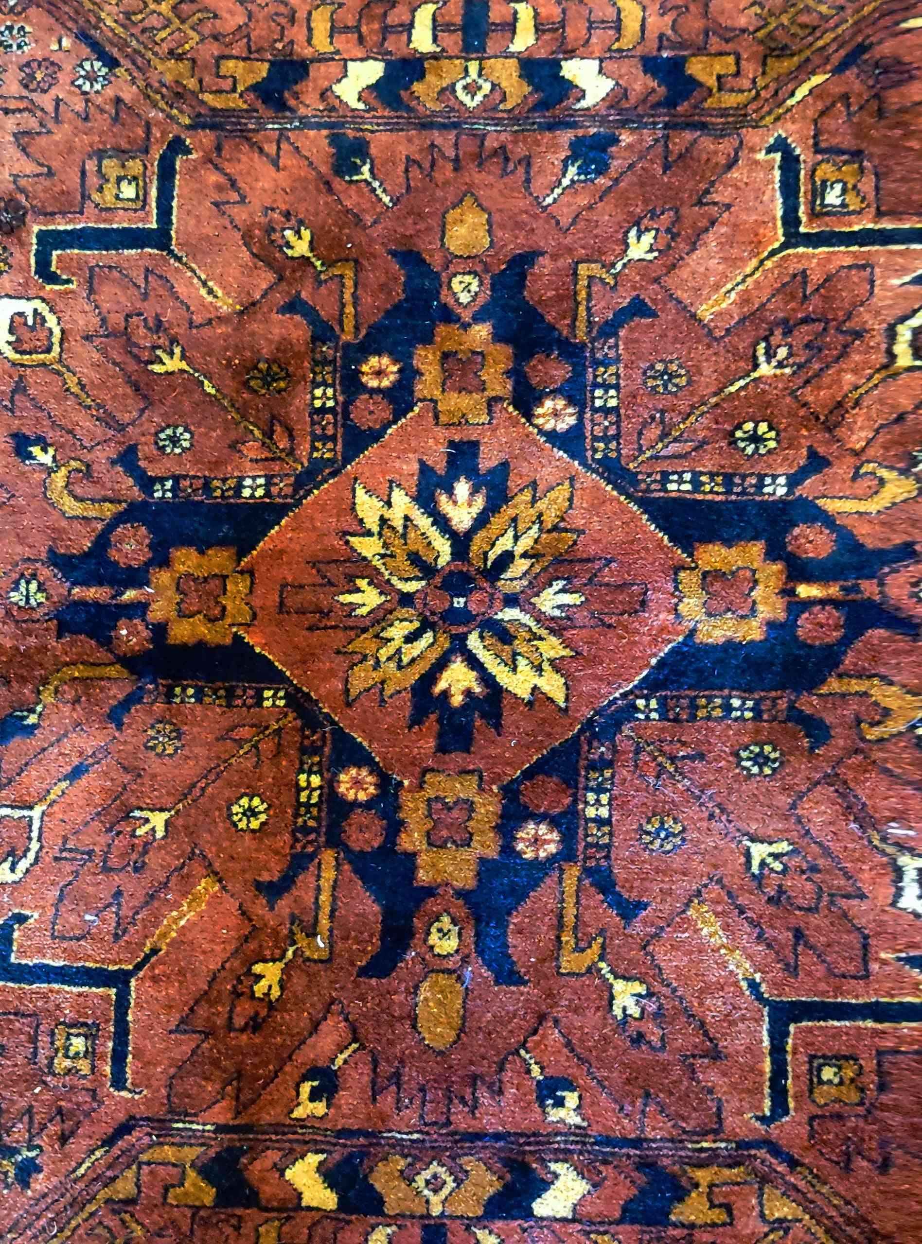 150 x 130 cm Afghan Khan Mohamadi Red Black Tribal Terracotta Rug - Rugoutlet