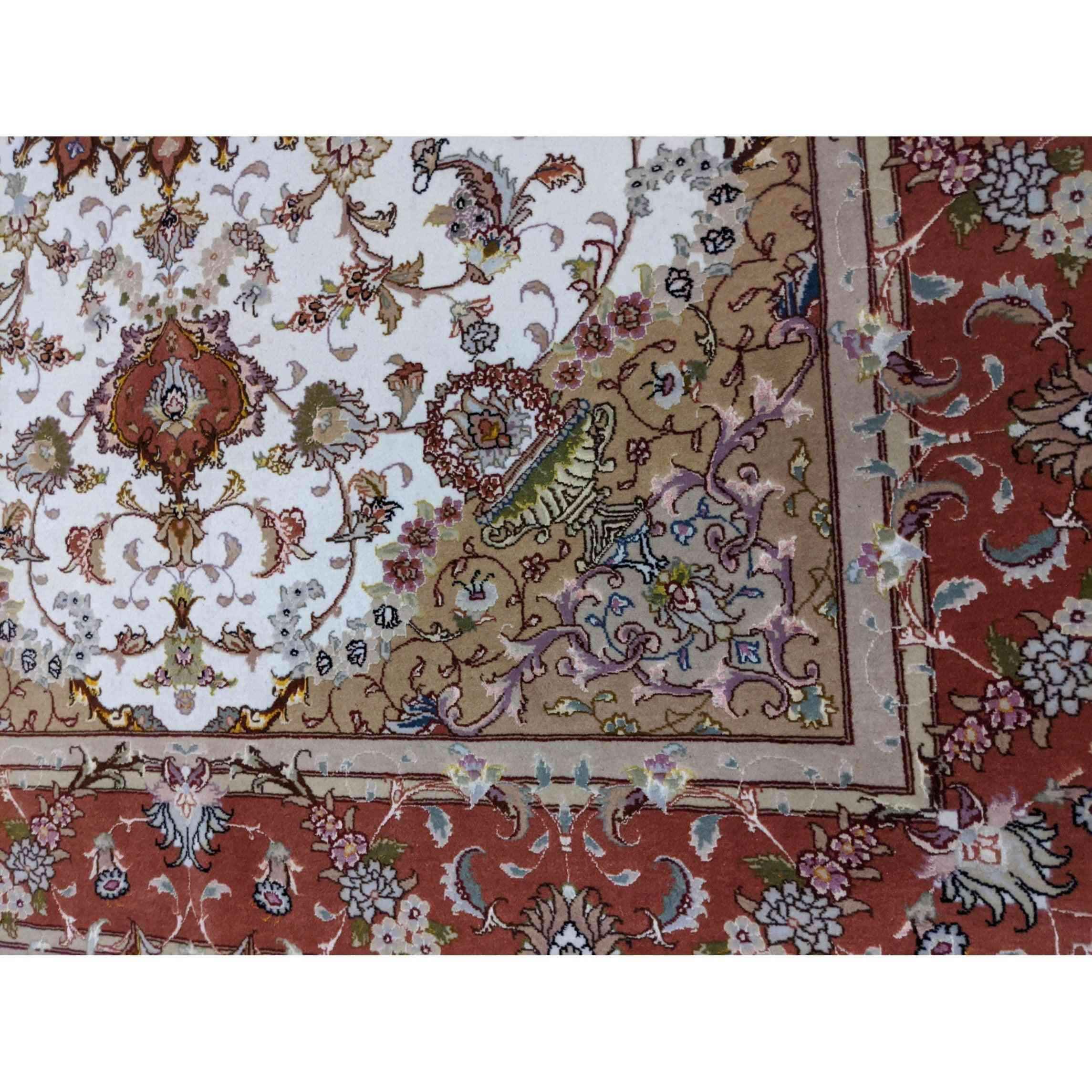 150 x 200 cm Fine silk and wool Tabriz Traditional White Rug - Rugmaster