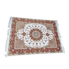 150 x 200 cm Fine silk and wool Tabriz Traditional White Rug - Rugoutlet