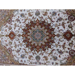 150 x 200 cm Fine silk and wool Tabriz Traditional White Rug - Rugmaster