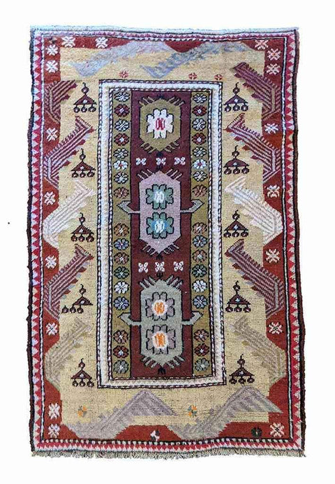 152 x 92 cm Old Turkish Milas Antique Multi coloured Rug - Rugoutlet