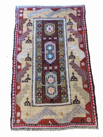 152 x 92 cm Old Turkish Milas Antique Multi coloured Rug - Rugoutlet