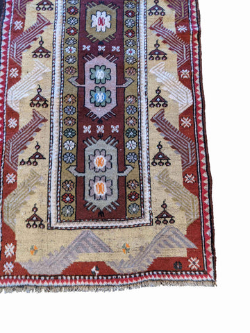 152 x 92 cm Old Turkish Milas Antique Multi coloured Rug - Rugoutlet