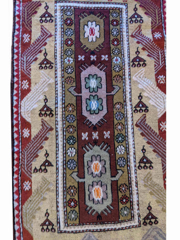 152 x 92 cm Old Turkish Milas Antique Multi coloured Rug - Rugoutlet