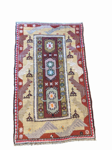 152 x 92 cm Old Turkish Milas Antique Multi coloured Rug - Rugoutlet