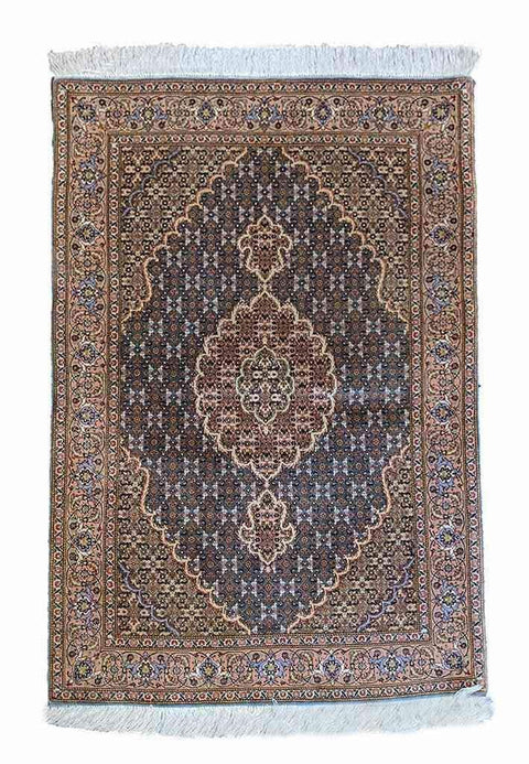 153 x 102 cm Fine Tabriz mahi silk and wool Traditional Blue Rug - Rugoutlet