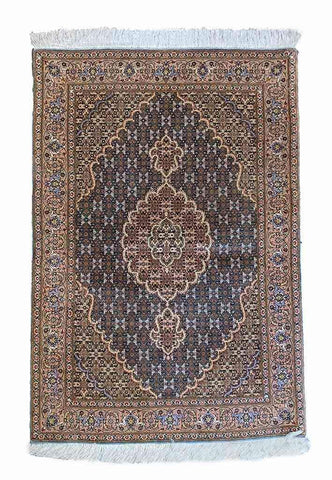 153 x 102 cm Fine Tabriz mahi silk and wool Traditional Blue Rug - Rugoutlet