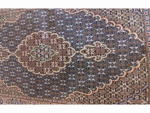 153 x 102 cm Fine Tabriz mahi silk and wool Traditional Blue Rug - Rugoutlet