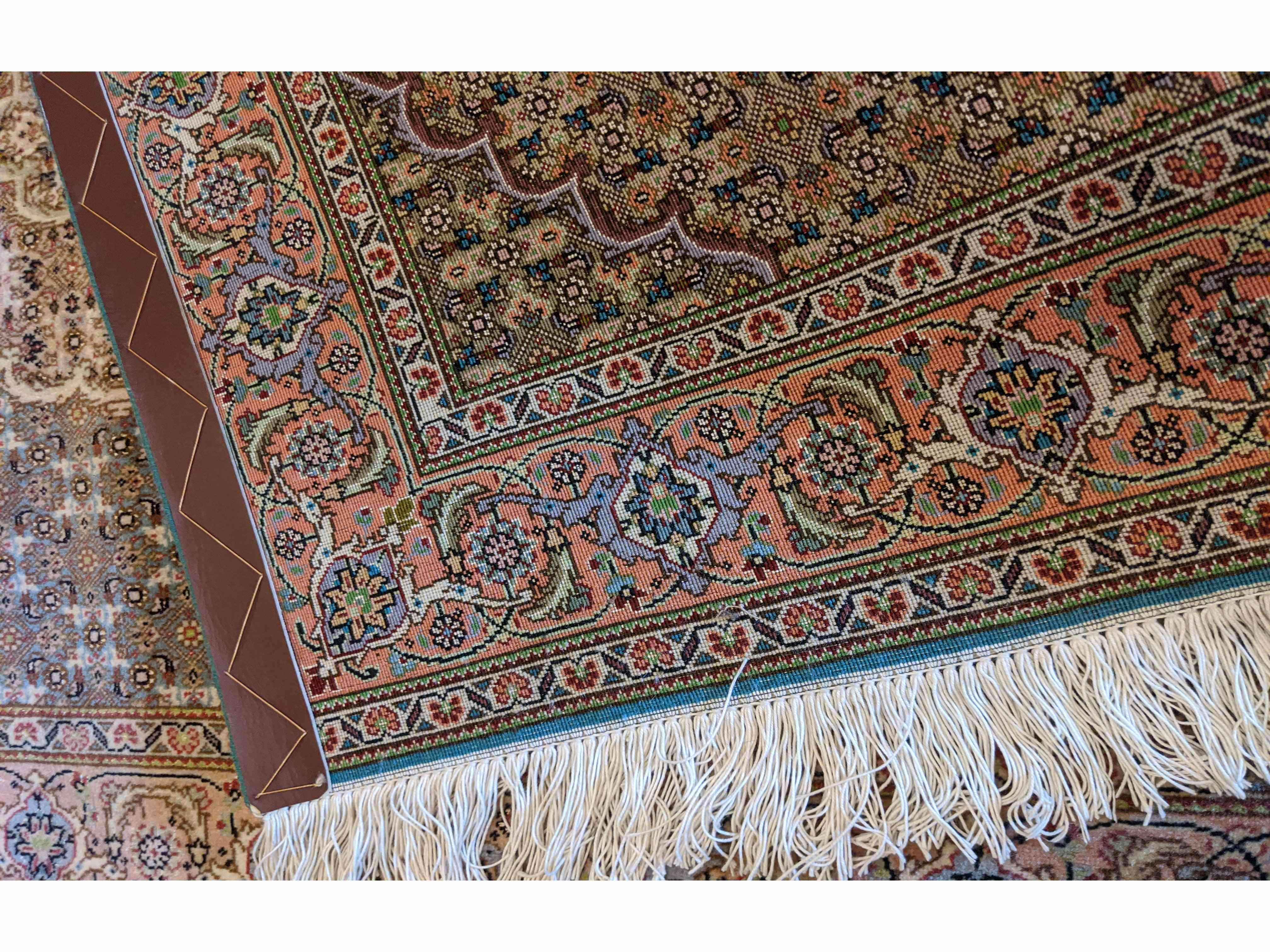 153 x 102 cm Fine Tabriz mahi silk and wool Traditional Blue Rug - Rugmaster