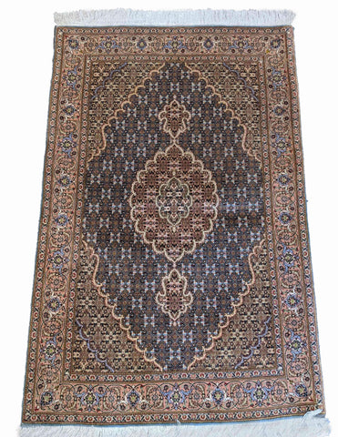 153 x 102 cm Fine Tabriz mahi silk and wool Traditional Blue Rug - Rugoutlet