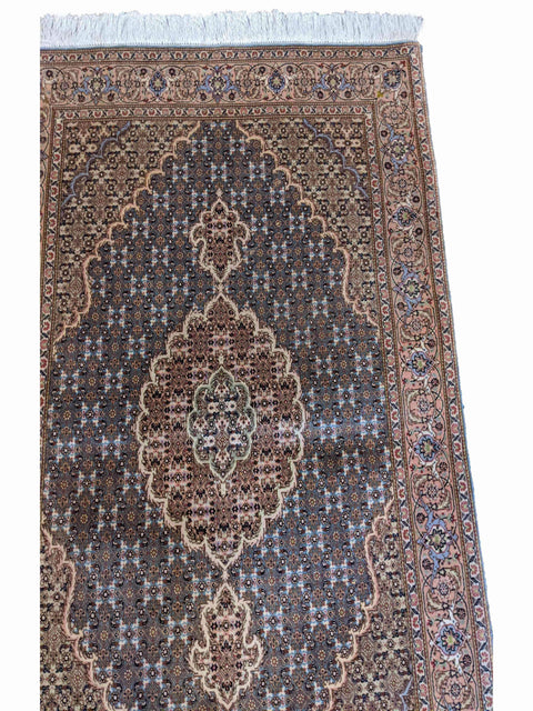 153 x 102 cm Fine Tabriz mahi silk and wool Traditional Blue Rug - Rugoutlet