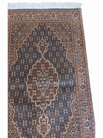 153 x 102 cm Fine Tabriz mahi silk and wool Traditional Blue Rug - Rugoutlet