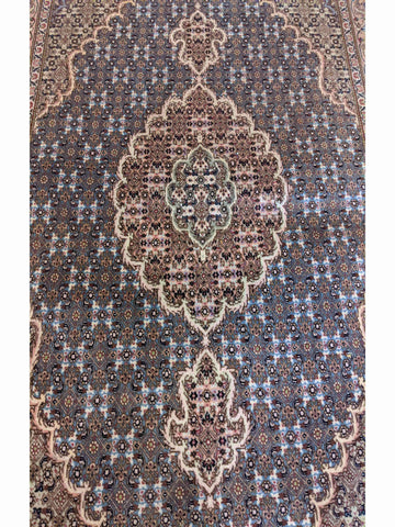 153 x 102 cm Fine Tabriz mahi silk and wool Traditional Blue Rug - Rugoutlet