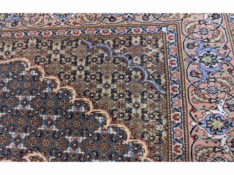 153 x 102 cm Fine Tabriz mahi silk and wool Traditional Blue Rug - Rugoutlet