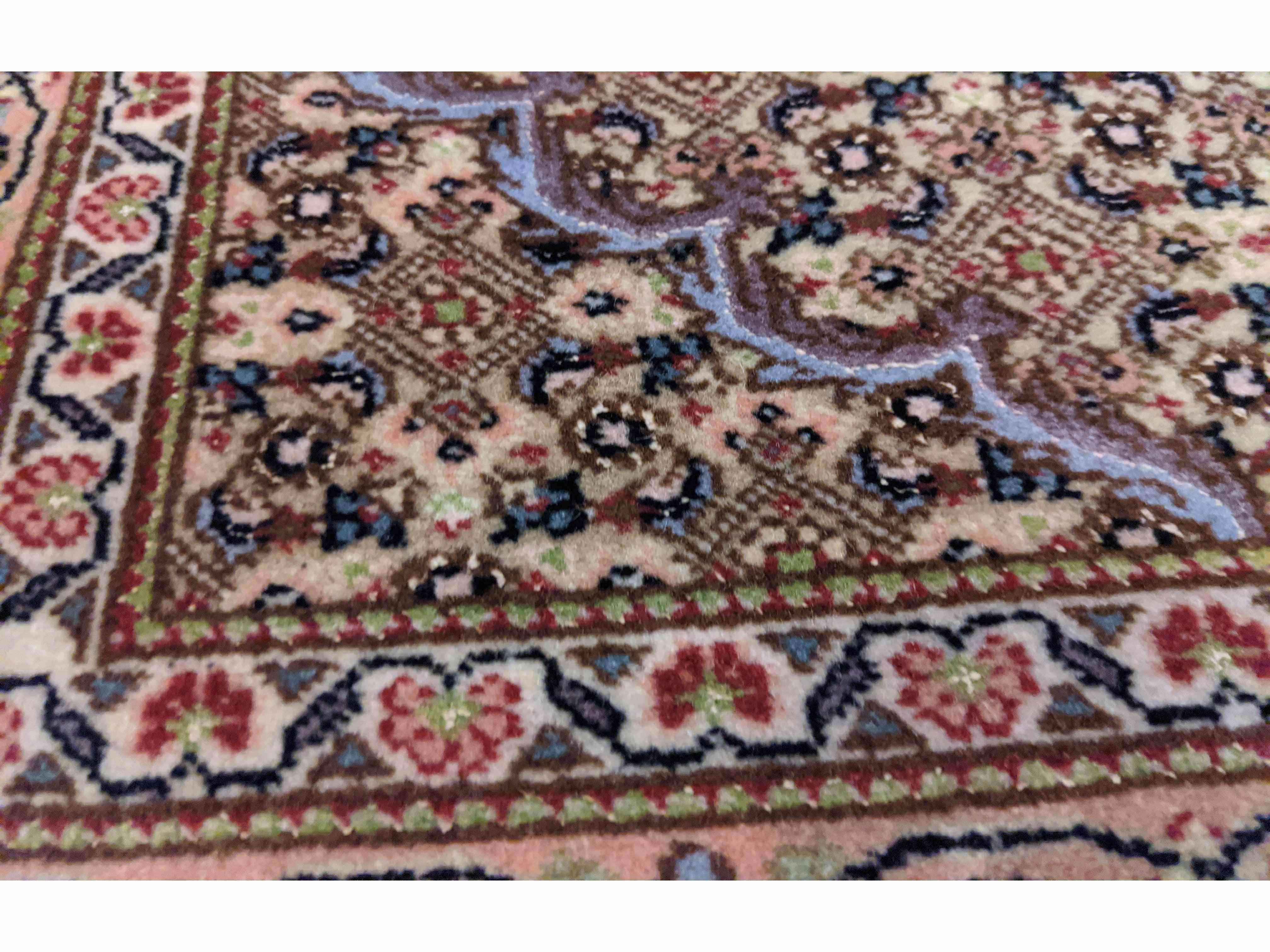 153 x 102 cm Fine Tabriz mahi silk and wool Traditional Blue Rug - Rugmaster