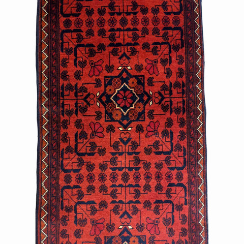 153 x 49 cm Afghan Khan Tribal Red Rug - Rugmaster