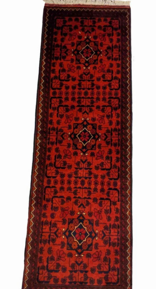 153 x 49 cm Afghan Khan Tribal Red Rug - Rugoutlet