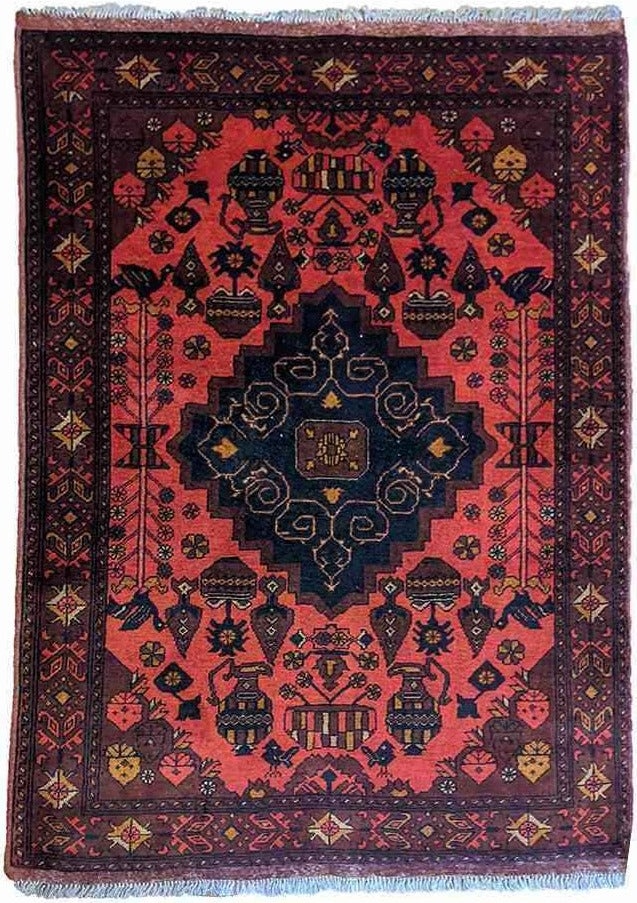 155 x 100 cm Afghan Khan Tribal Red Rug - Rugmaster
