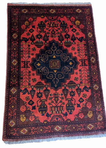 155 x 100 cm Afghan Khan Tribal Red Rug - Rugoutlet