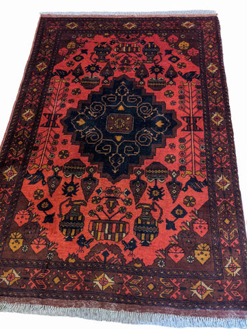 155 x 100 cm Afghan Khan Tribal Red Rug - Rugoutlet