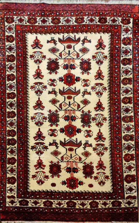 155 x 100 cm Fine Persian baluch Traditional Red Rug - Rugoutlet