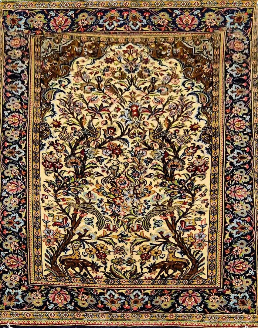 155 x 105 cm Fine Persian Qum silk and wool Traditional Yellow Rug - Rugoutlet