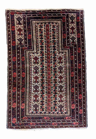 155 x 84 cm Persian Baluch Prayer Traditional Red Rug - Rugoutlet