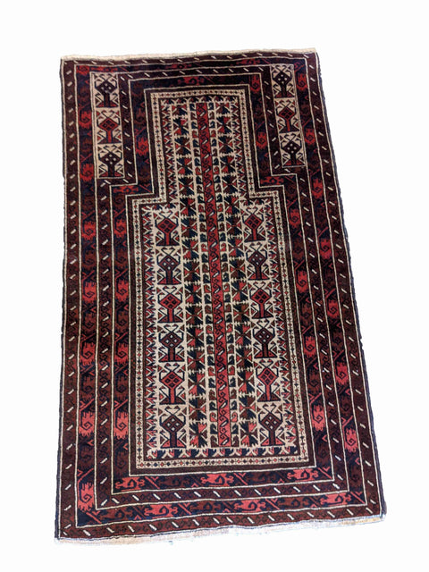 155 x 84 cm Persian Baluch Prayer Traditional Red Rug - Rugoutlet