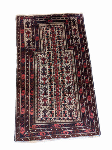155 x 84 cm Persian Baluch Prayer Traditional Red Rug - Rugoutlet