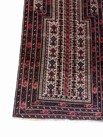155 x 84 cm Persian Baluch Prayer Traditional Red Rug - Rugoutlet
