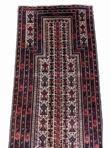 155 x 84 cm Persian Baluch Prayer Traditional Red Rug - Rugoutlet