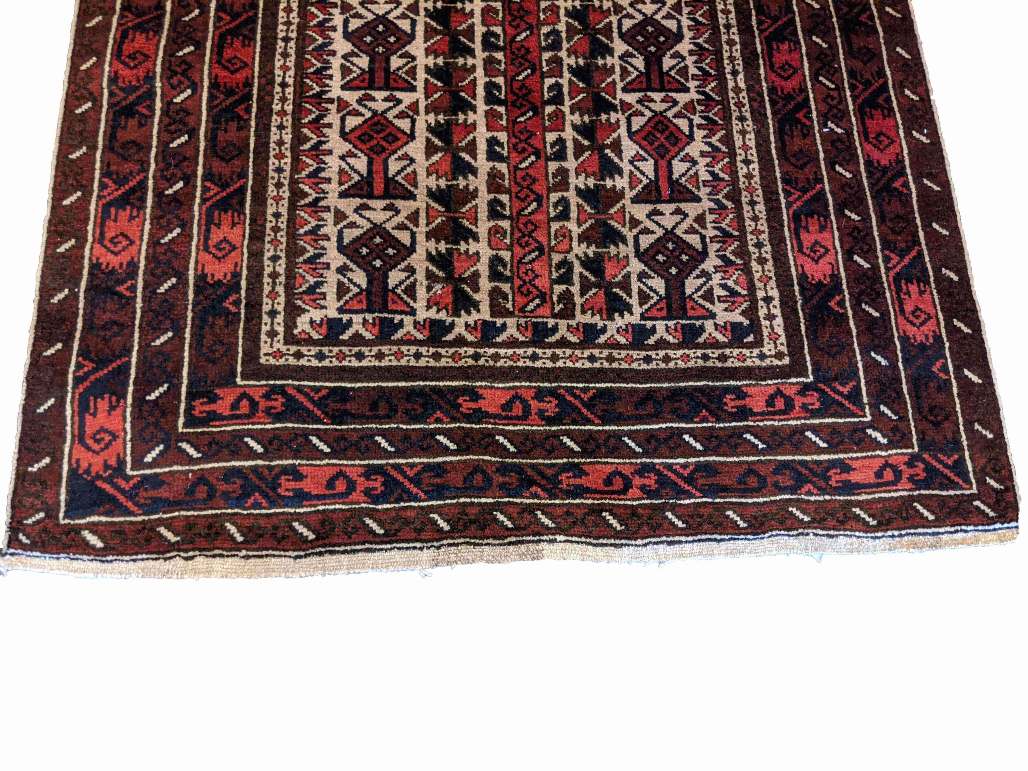 155 x 84 cm Persian Baluch Prayer Traditional Red Rug - Rugmaster