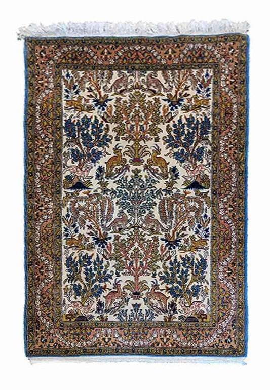 157 x 106 cm Fine Persian QUM silk & wool Traditional Multi coloured Rug - Rugmaster