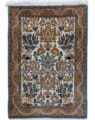 157 x 106 cm (5.15 x 3.48 ft) Fine Persian QUM Silk & Wool Traditional Multi coloured Rug - Rugoutlet