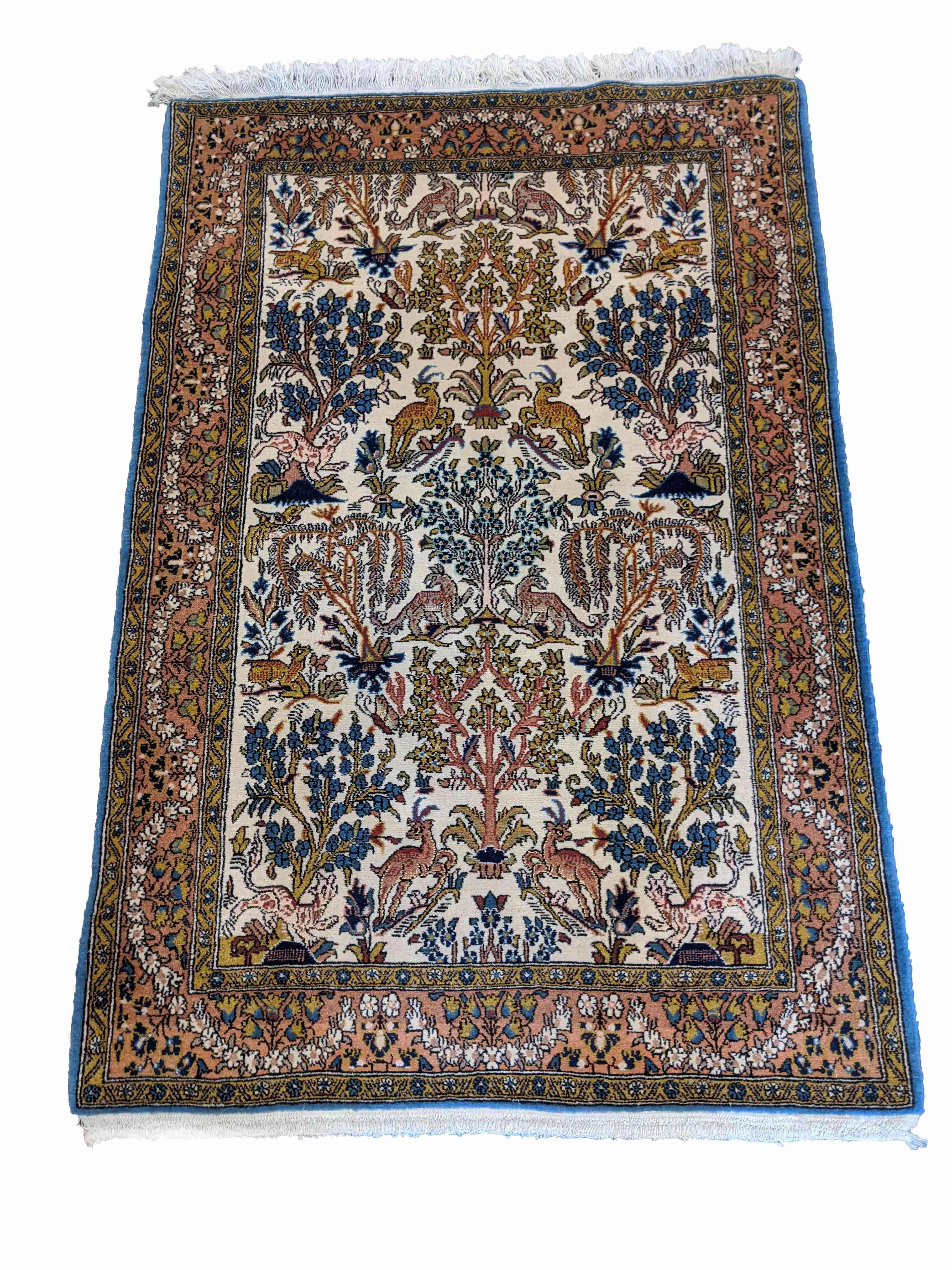 157 x 106 cm (5.15 x 3.48 ft) Fine Persian QUM Silk & Wool Traditional Multi coloured Rug - Rugoutlet