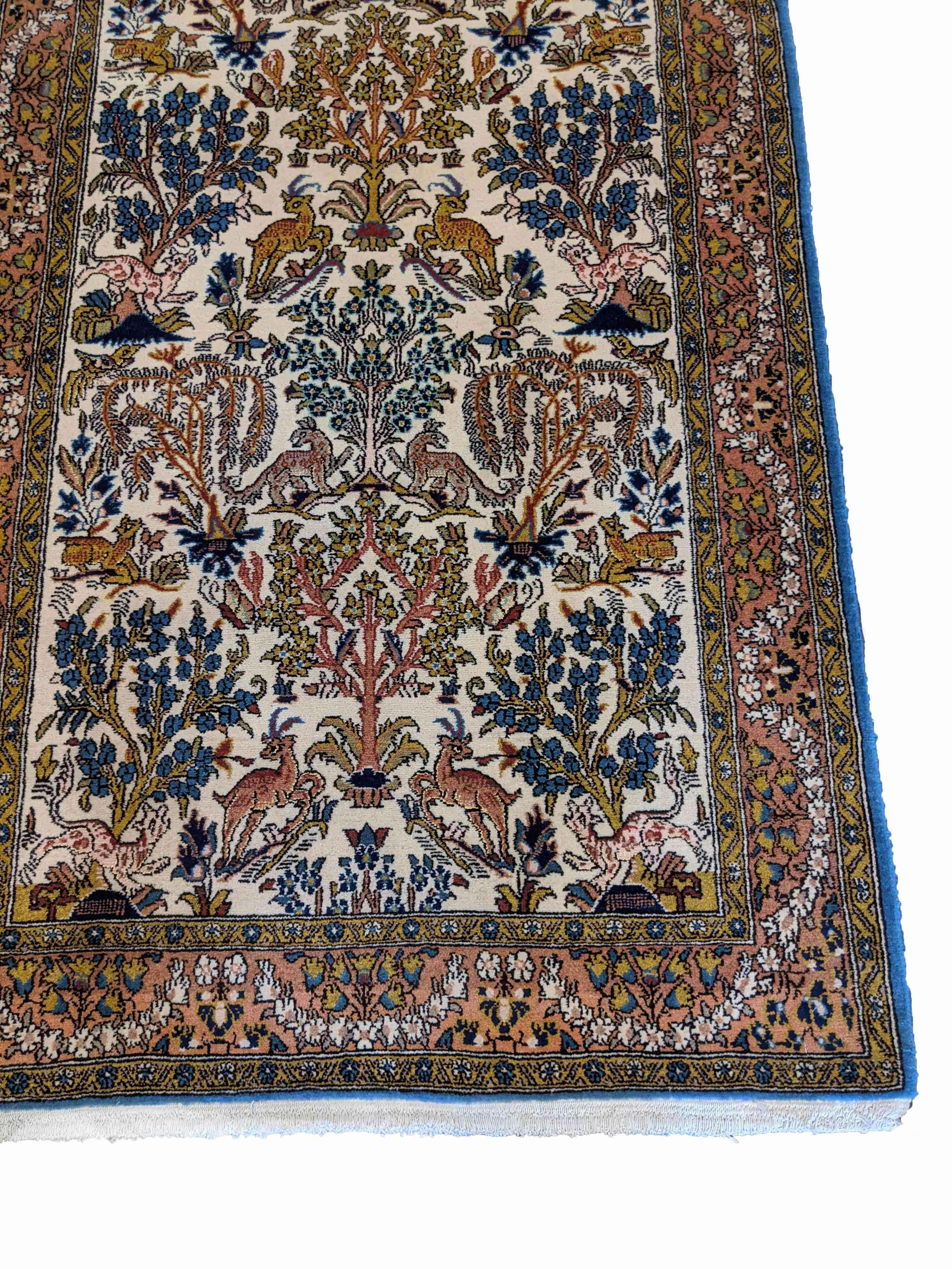 157 x 106 cm (5.15 x 3.48 ft) Fine Persian QUM Silk & Wool Traditional Multi coloured Rug - Rugoutlet