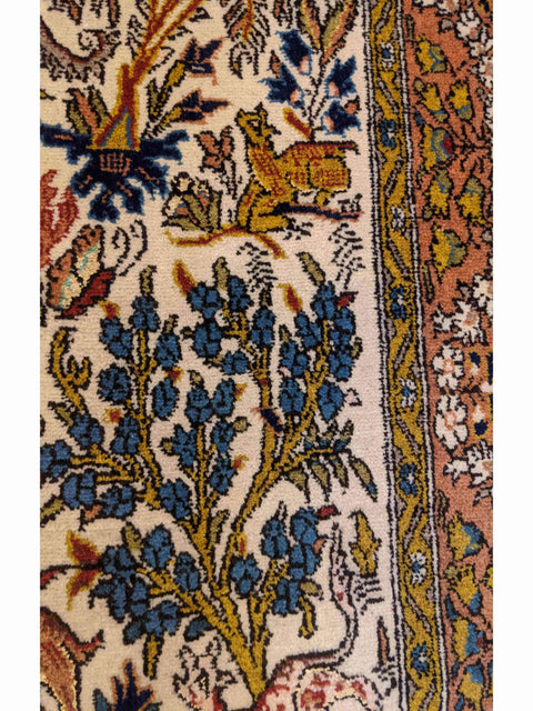 157 x 106 cm (5.15 x 3.48 ft) Fine Persian QUM Silk & Wool Traditional Multi coloured Rug - Rugoutlet