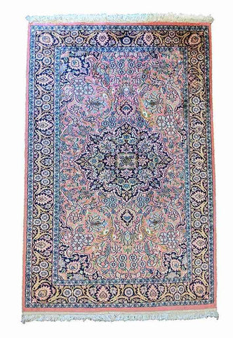 158 x 195 cm Kashmir Silk Traditional Pink Rug - Rugoutlet