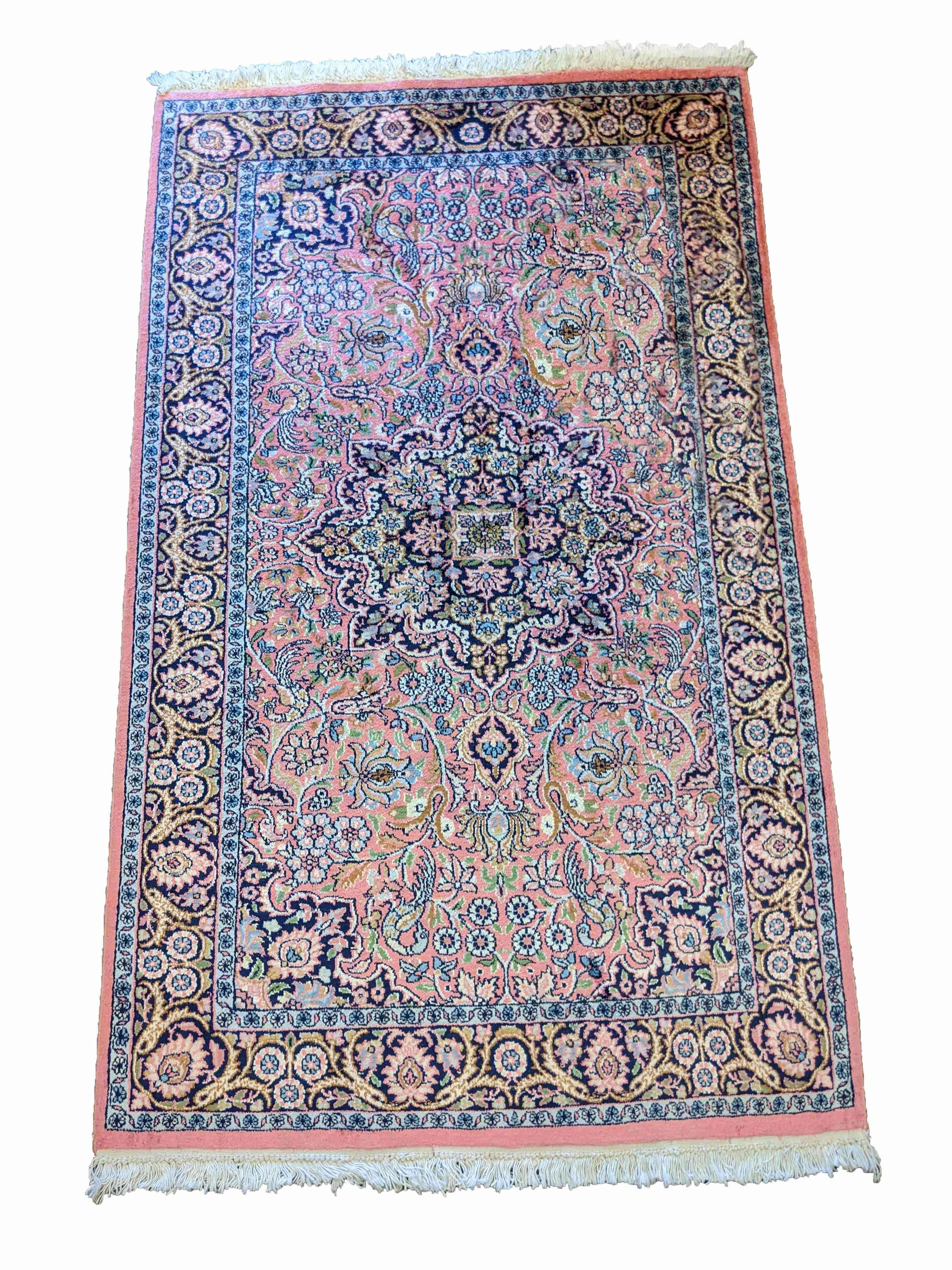 158 x 195 cm Kashmir Silk Traditional Pink Rug - Rugmaster