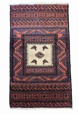 158 x 85 cm Persian Baluch Sumak Tribal Red Rug - Rugoutlet