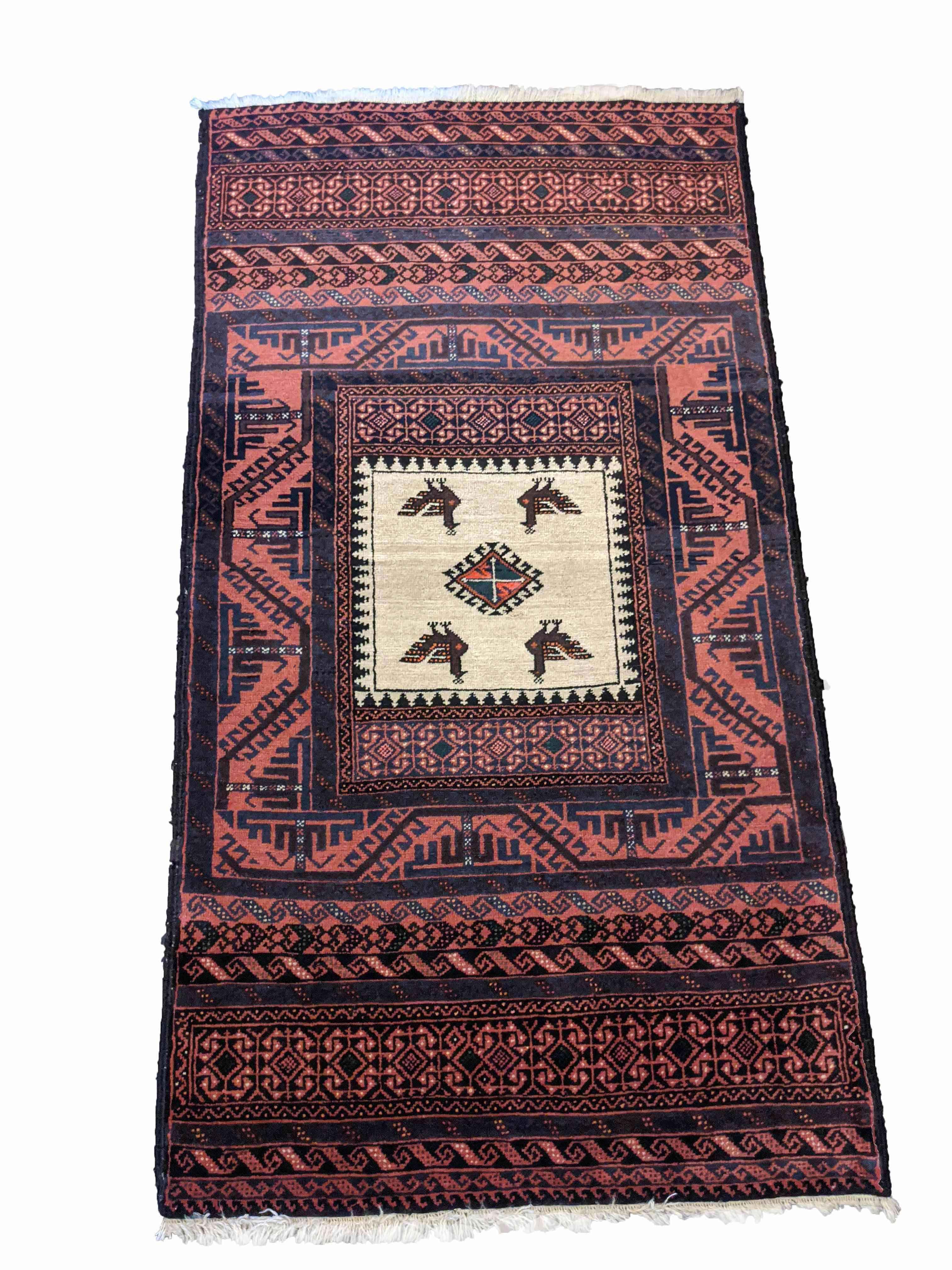 158 x 85 cm Persian Baluch Sumak Tribal Red Rug - Rugoutlet