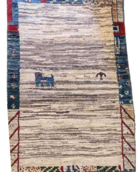 160 x 100 cm Persian Gabbeh Tribal Tribal Beige Rug - Rugmaster