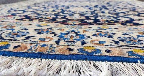 160 x 110 cm Fine Persian Nain Traditional Blue Rug - Rugoutlet