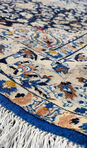 160 x 110 cm Fine Persian Nain Traditional Blue Rug - Rugoutlet