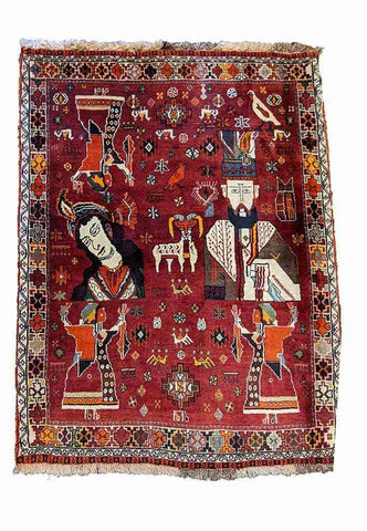 160 x 115 cm qashqai Tribal Red Rug - Rugoutlet