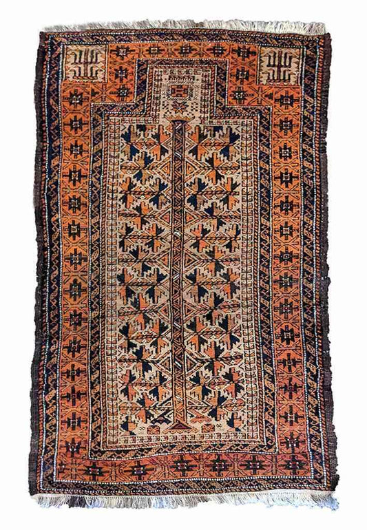 160 x 80 cm Old Persian Baluch tree prayer Antique Brown Rug - Rugmaster