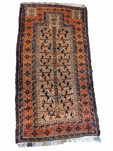 160 x 80 cm Old Persian Baluch tree prayer Antique Brown Rug - Rugoutlet