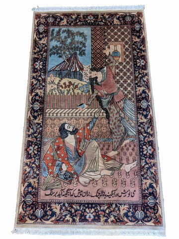160 x 90 cm Fine Persian Tabriz Pictorial Rug - Rugoutlet