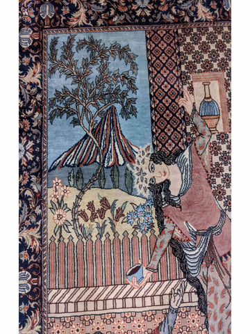 160 x 90 cm Fine Persian Tabriz Pictorial Rug - Rugoutlet