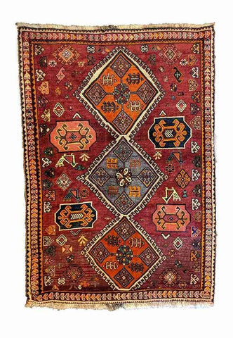 162 x 107 cm qashqai Tribal Brown Rug - Rugoutlet